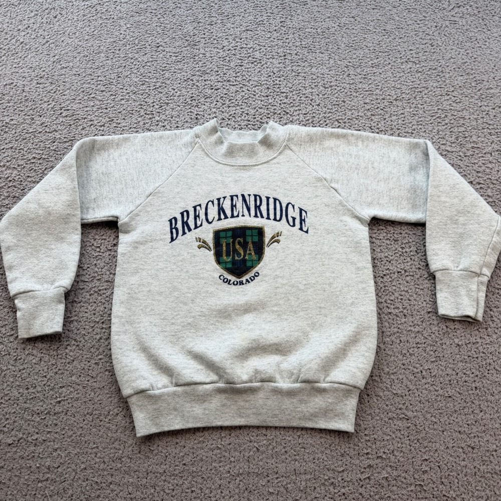 Vintage 90s Fruit of the Loom Kids Breckenridge Colorado Sweatshirt Gray 6-8
